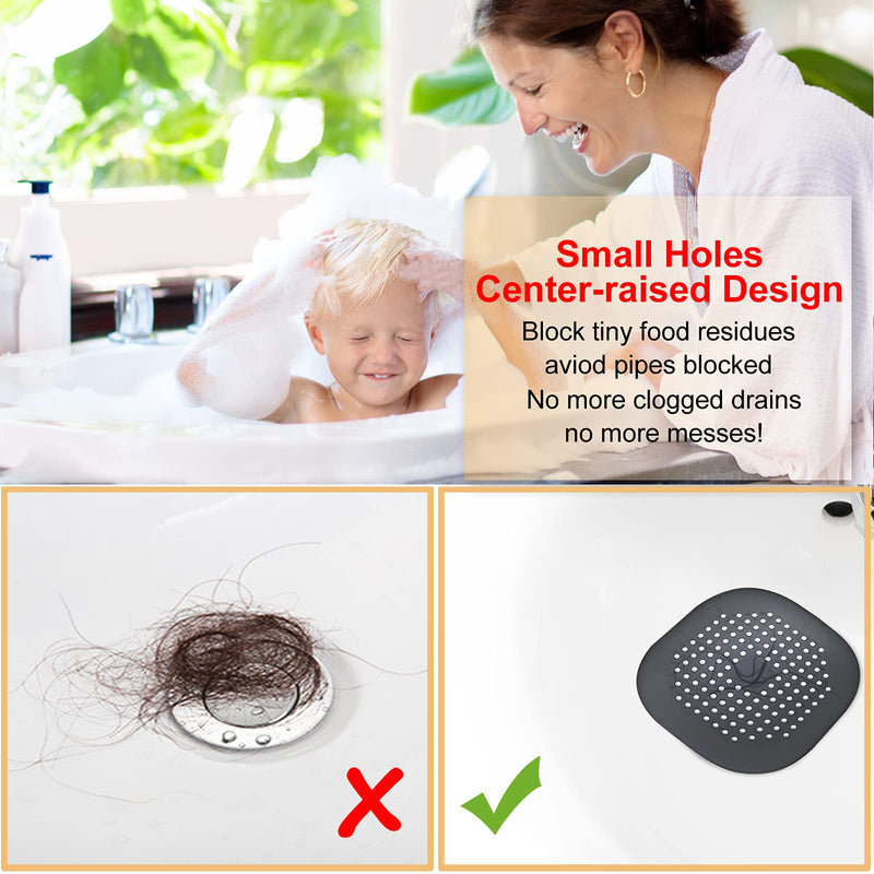  [AUSTRALIA] - Hair Drain Catcher,Square Drain Cover for Shower Silicone Hair Stopper with Suction Cup,Easy to Install Suit for Bathroom,Bathtub,Kitchen 2 Pack(Black) Black