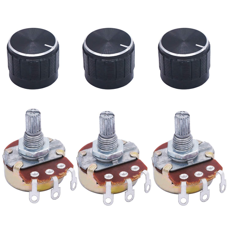  [AUSTRALIA] - TWTADE / 3pcs 50K ohm Potentiometer Single Turn Rotary Linear Variable Potentiometer + 3pcs black Aluminum alloy knob