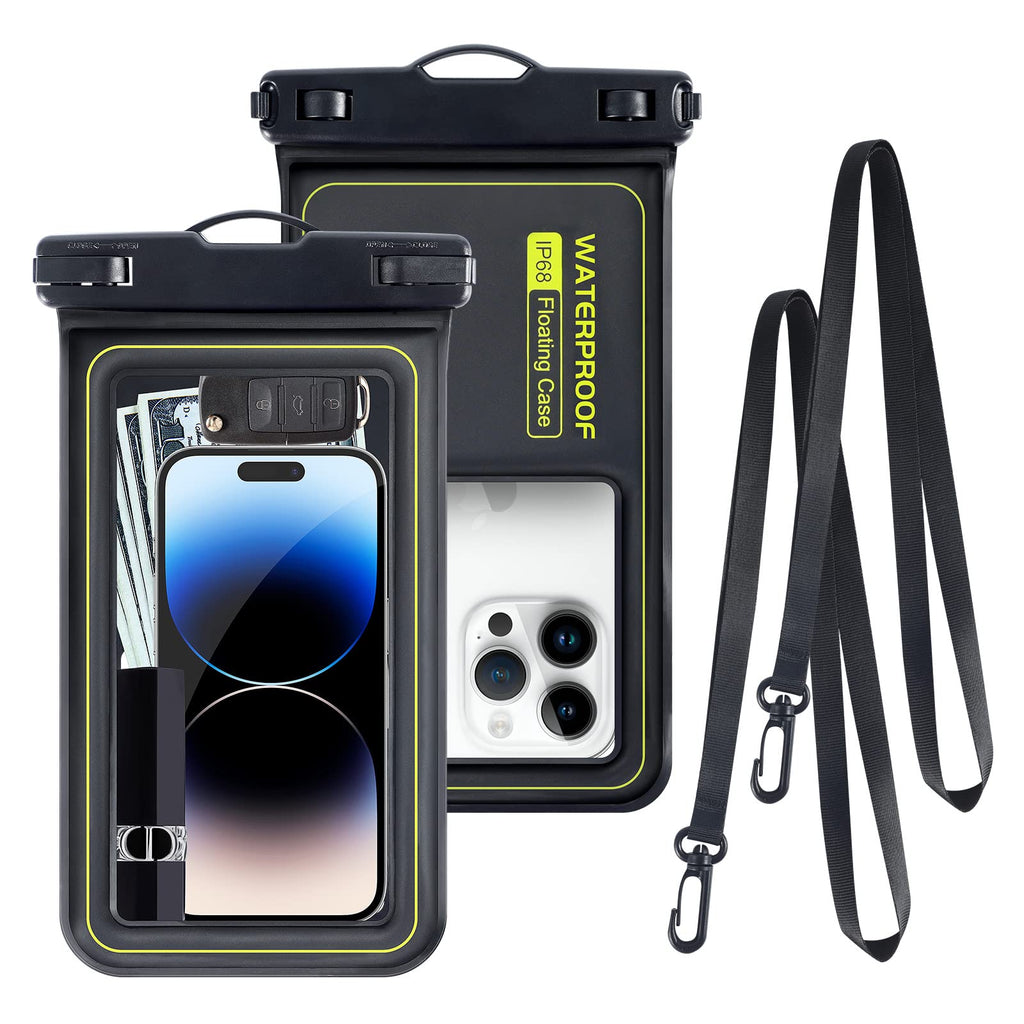  [AUSTRALIA] - 2 Pcs Waterproof Phone Pouch Floating [20X Super Buoyancy], 2023 Upgrade 7" IPX8 Cellphone Dry Bag with Sponge & Lanyard for iPhone 14 13 12 11 Pro Max Samsung Galaxy S22 Pixel Black 7"