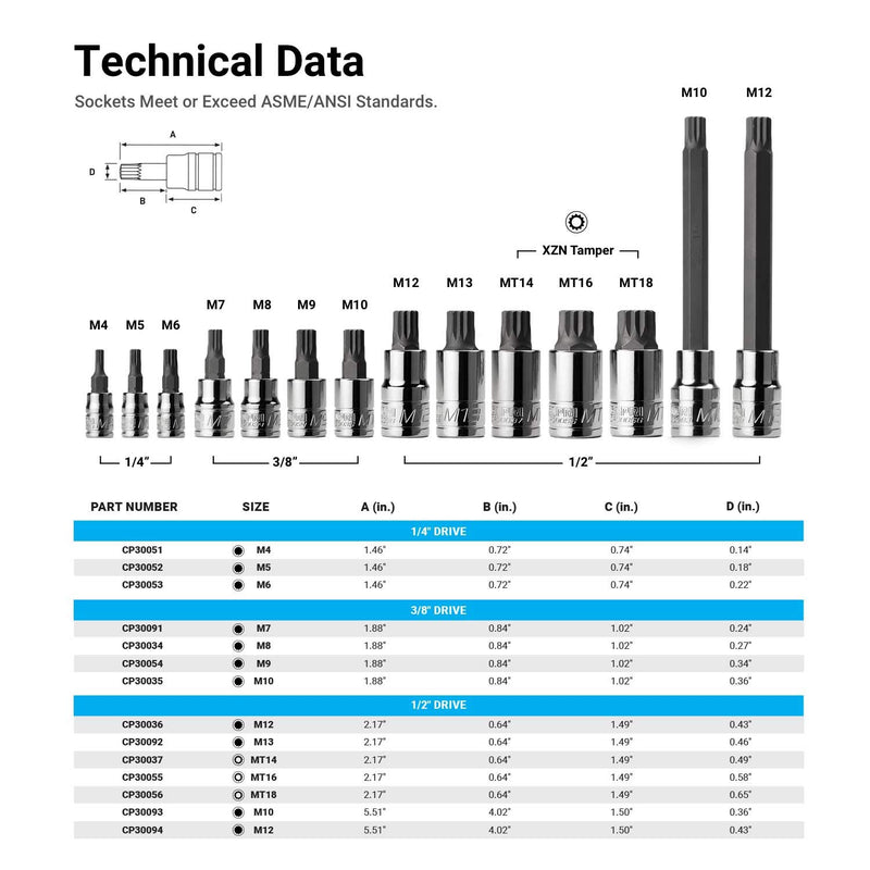 Capri Tools XZN Extra Long M10 Triple Square Socket Bit, 1/2-Inch Drive 10mm (M10) Long - LeoForward Australia