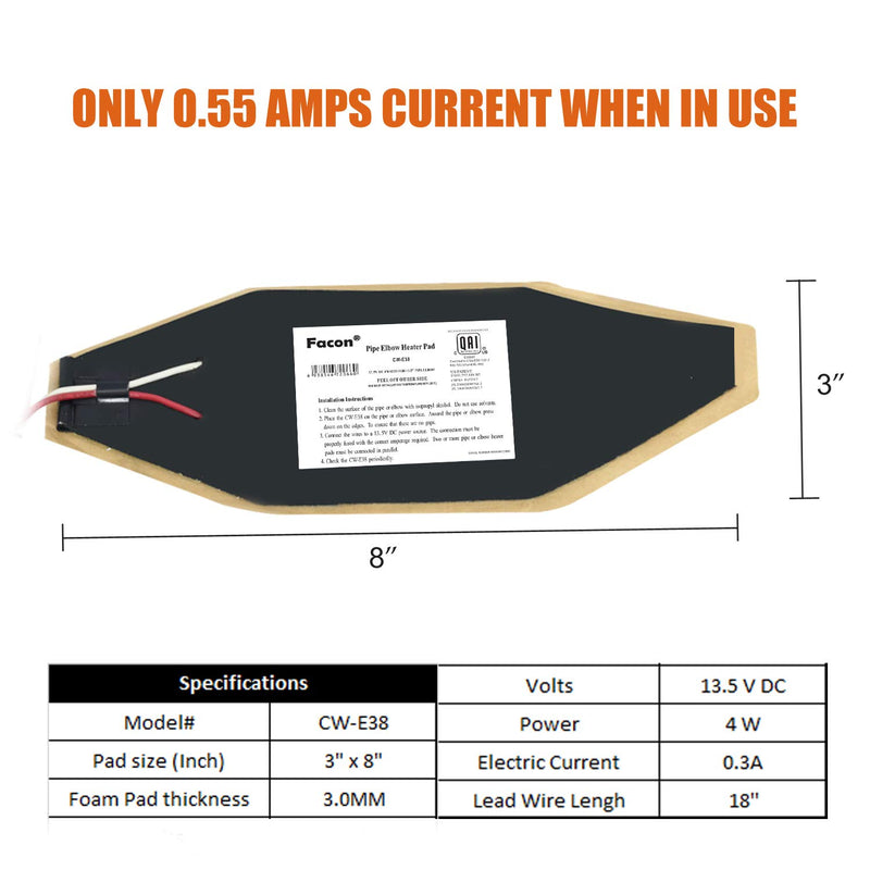  [AUSTRALIA] - Facon 3" x 8" RV Elbow Pipe Heater Pad, Work for 1-1/2" Elbow Pipe on RV, Camper, Travel Trailer and Motorhome, 12V DC(Pack of 3) Pack of 3