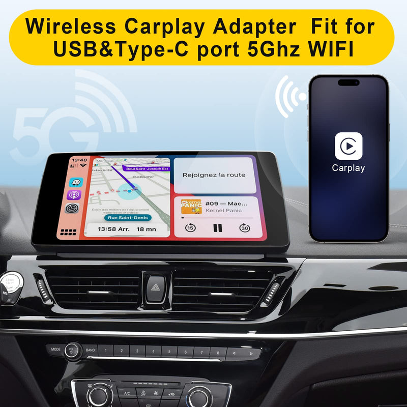  [AUSTRALIA] - Yegcaw Wireless CarPlay Adapter, Apple Carplay 2023 Upgrade Plug & Play Wireless CarPlay Dongle Converts Wired to Wireless Fast and Easy Use Support Online Update for Cars from 2015 & iPhone iOS 10+