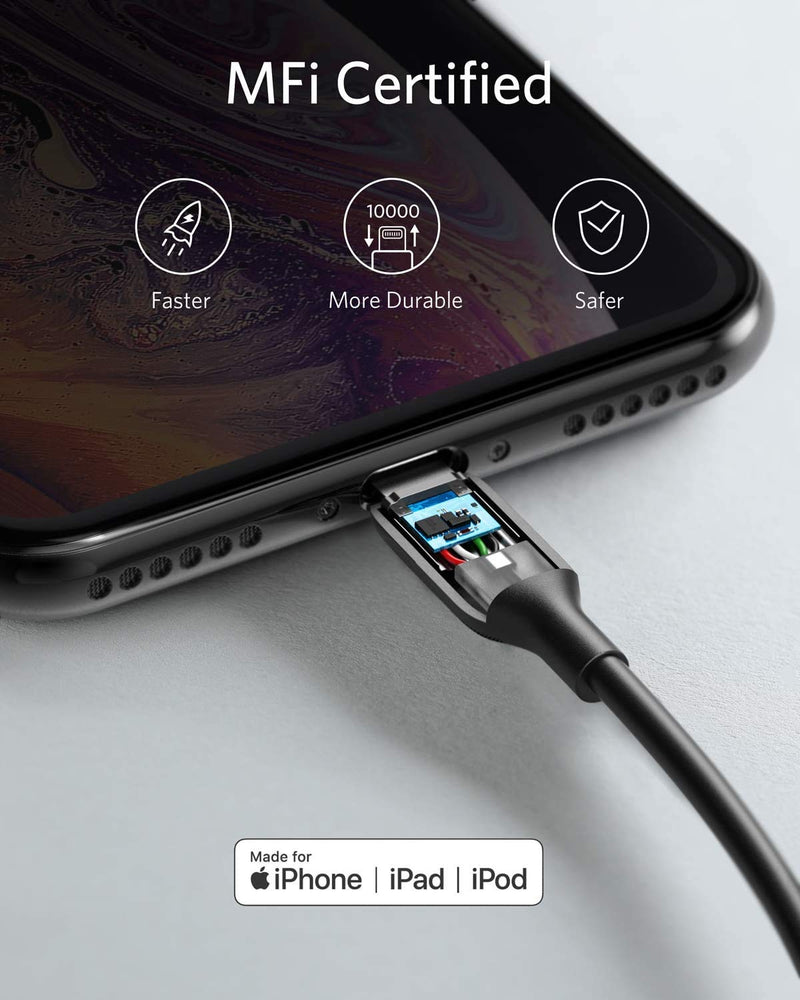 Anker Powerline III Lightning Cable 6 Foot iPhone Charger Cord MFi Certified for iPhone 11 Pro Max, 11 Pro, X, Xs, Xr, Xs Max, 8, 8 Plus, 7, 7 Plus, 6 and More, Ultra Durable (Black) 6ft Black - LeoForward Australia