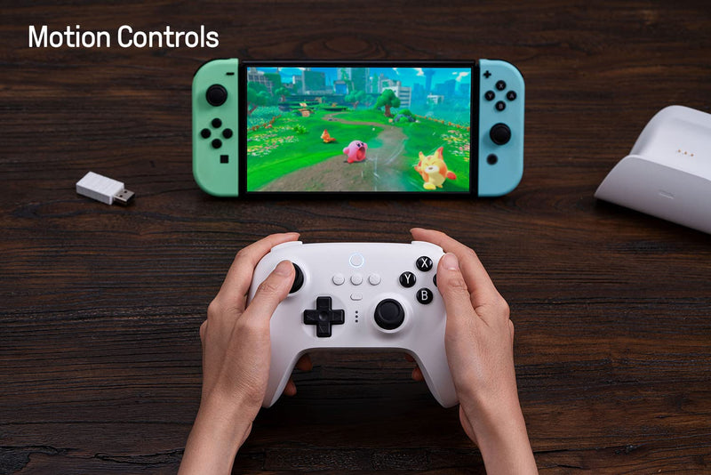  [AUSTRALIA] - 8Bitdo Ultimate Bluetooth Controller with Charging Dock, 2.4g Wireless Pro Gamepad with Back Buttons, Hall Joystick, Motion Controls and Turbo Function for Switch, Steam Deck & PC Windows (White) White