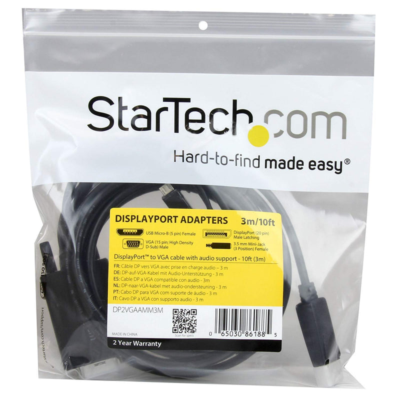  [AUSTRALIA] - StarTech.com 10 ft 3m DisplayPort to VGA Adapter Cable with Audio - DP to VGA Converter - 1920x1200 (DP2VGAAMM3M) 9.8 feet