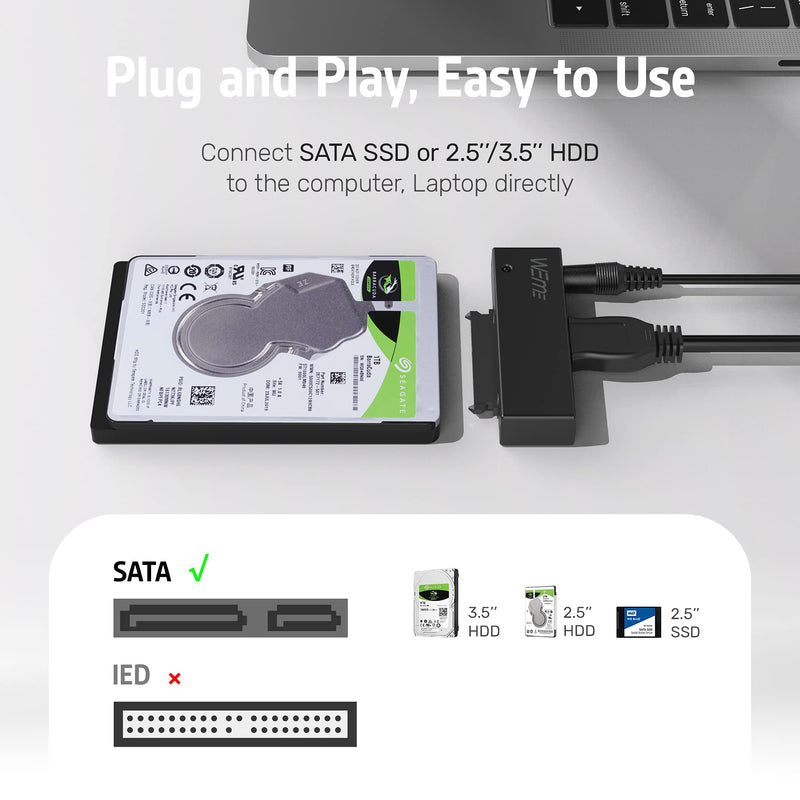  [AUSTRALIA] - WEme USB 3.0 to SATA Converter Adapter for 2.5 3.5 Inch Hard Drive Disk SSD HDD, Power Adapter and USB 3.0 Cable Included USB-A Adapter with power supply