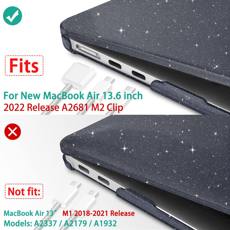  [AUSTRALIA] - May Chen Compatible with 2022 MacBook Air 13.6 Inch Model A2681, Plastic Hard Shell Case for MacBook Air 13 inch Apple M2 Clip with Liquid Retina Display Fits Touch ID, Crystal Black Glitter