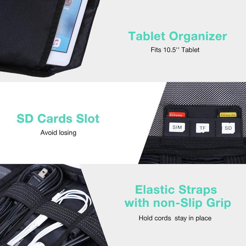 Electronic Organizer, BAGSMART Accessories Organizer Travel Double Layer Electronics Bag Large for 10.5 inch iPad Pro, Adapter, Cables, Black 4-black-large - LeoForward Australia
