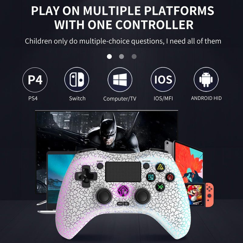  [AUSTRALIA] - RALAN Wireless Controller with 8 Color Adjustable LED Lighting Compatible with PS4 Pro/PS4 Slim/PS3/PC/IOS/Nintendo Switch/PS4 Controller Dualshock 4, with Headphone Jack for FPS Game （White） White