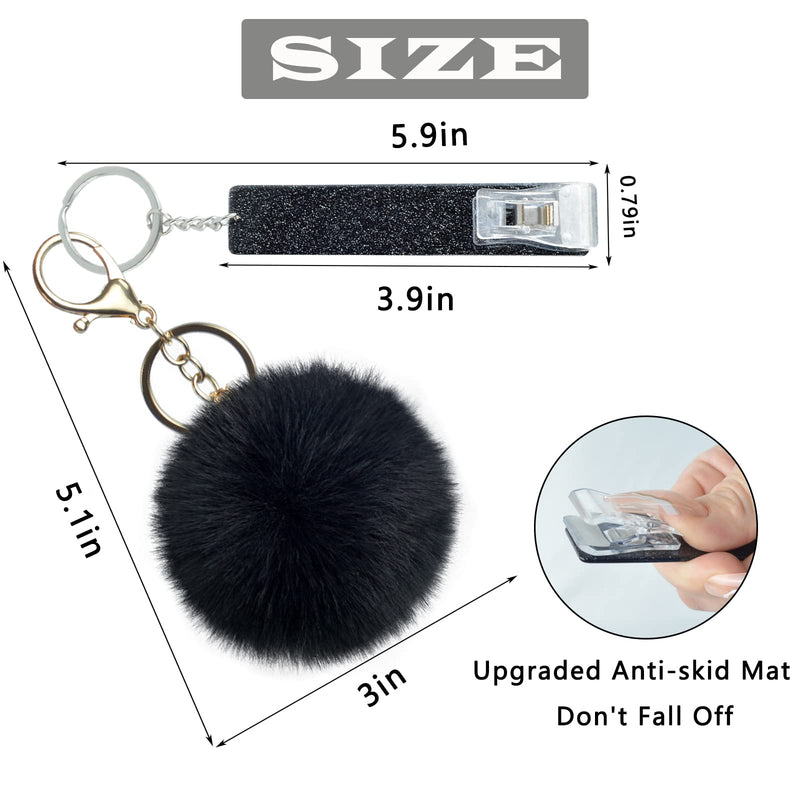  [AUSTRALIA] - Credit Card Grabber For Long Nails with Pom Pom Ball and Plastic Clip for Girls Women Black