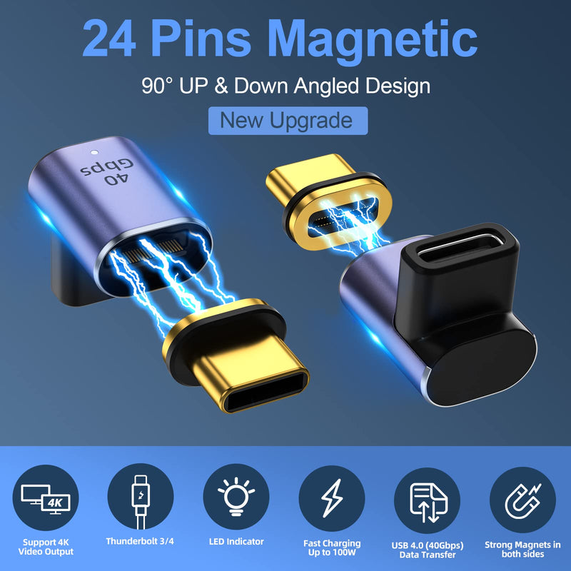  [AUSTRALIA] - USB C Magnetic Adapter (2 Pack) 24 pins Right Angle USB C 90 Degree Adapter with PD 100w USB4 40Gbps 8K 60Hz Video for Thunderbolt 4 MacBook Pro/Air, Steam Deck, Switch, VR and More Type C Devices