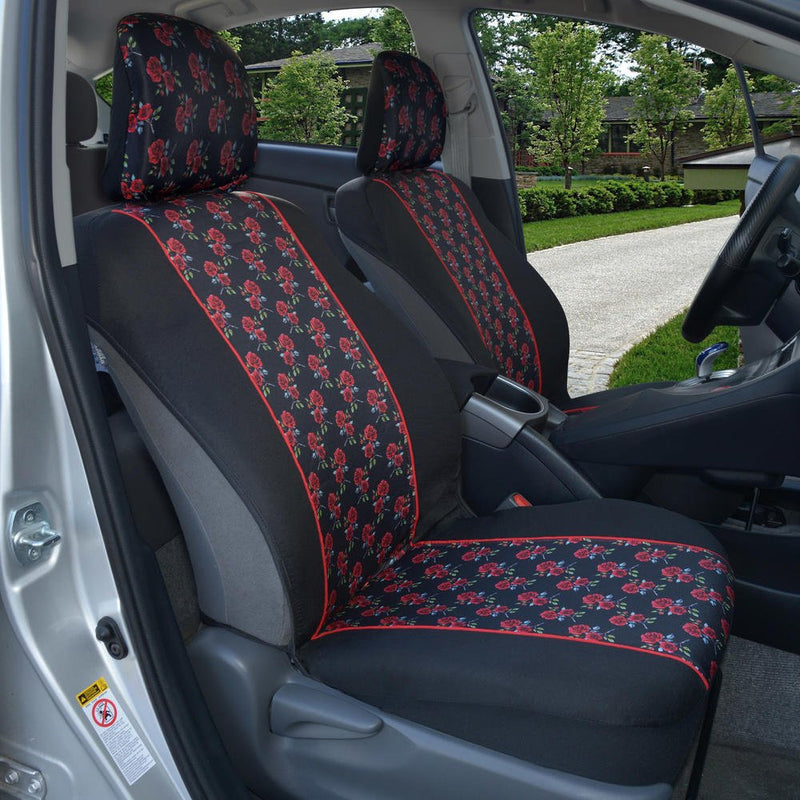  [AUSTRALIA] - BDK Two Tone Pattern Car Seat Covers - Sideless Chic Style - Soft & Flexible Polyester (Rose Pattern) Rose Pattern