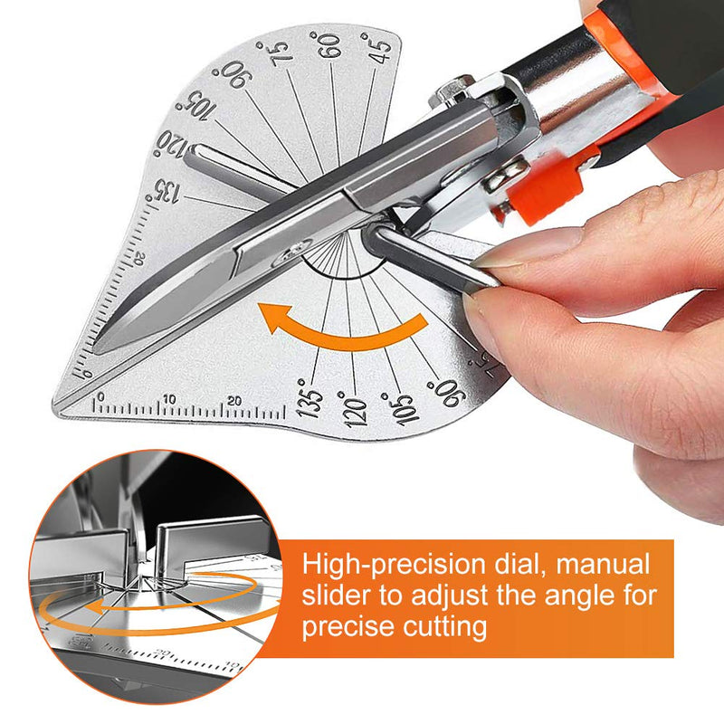  [AUSTRALIA] - Multi Angle Miter Shear Cutter, Jhua 8'' Multifunctional Trunking Shears Hand Tools 45 Degree To 135 Degree Miter Shears Cutting Tool with 10 Spare Blades for Cutting Chamfer, Soft Wood, Plastic, PVC