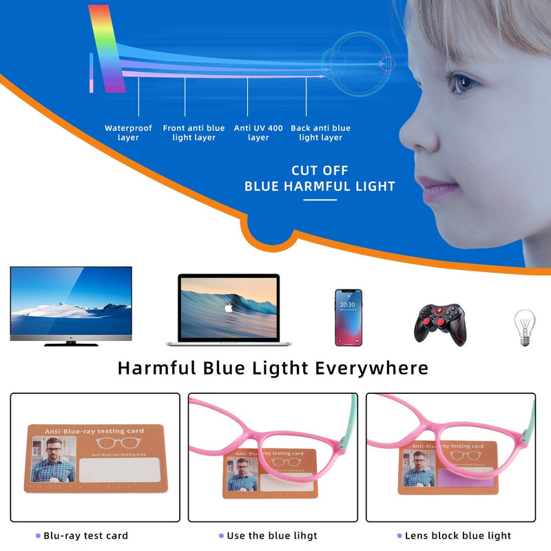 Blue Light Glasses for Kids Boys Girls Teens 3 Pack Premium Computer Glasses Unbreakable Frame Anti Eyestrain UV Protection Anti Glare Prevent Headache (Age 3-15) Black+Pink Green+Blue Yellow(3 Pcs,Age 3-15) - LeoForward Australia