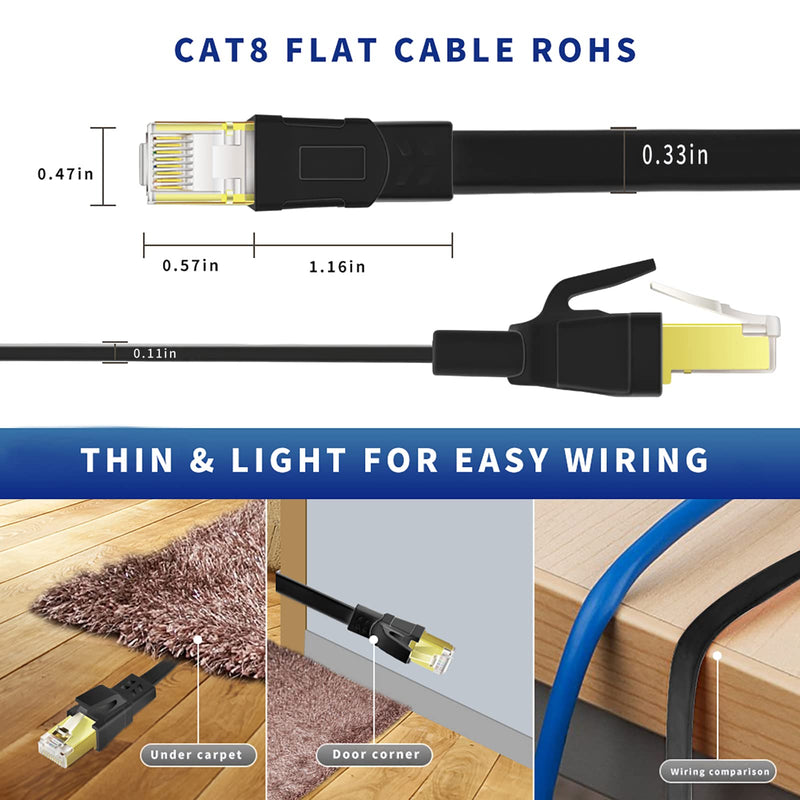  [AUSTRALIA] - Qiuean CAT8 Ethernet Cable 25 ft, High Speed Heavy Duty 30AWG Cat8 LAN Network Cable 40Gbps, 2000Mhz with Gold Plated RJ45 Connector for Modem, Router, Switch, Gaming, Xbox - Black 25FT