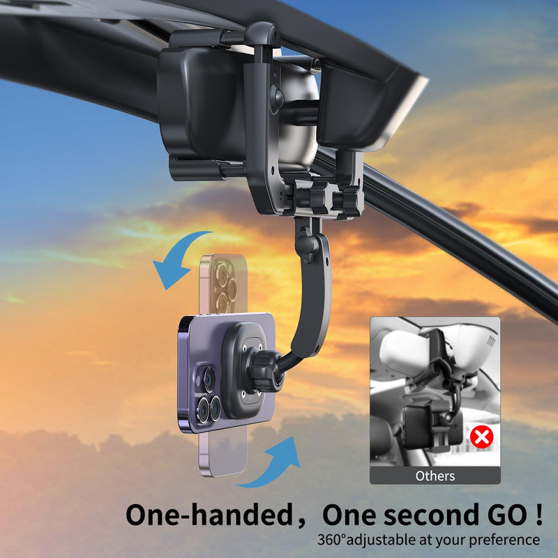  [AUSTRALIA] - VRIG MG-15 Magnetic Rear View Mirror Phone Holder for car [Big Rear Mirrors Friendly],MagSafe Hands Free 360 Rotating Strong Magnet Cell Phone Mount Fit for iPhone 14/13/12 Series or MagSafe Case