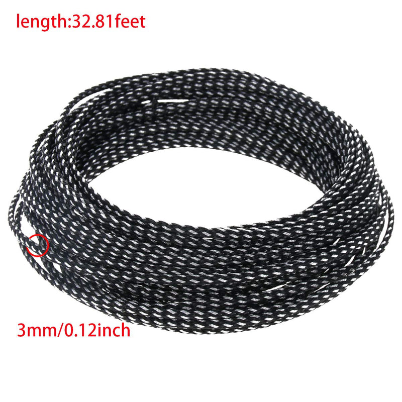  [AUSTRALIA] - Othmro 10m/32.8ft PET Expandable Braid Cable Sleeving Flexible Wire Mesh Sleeve Black Silver 3mm*10m