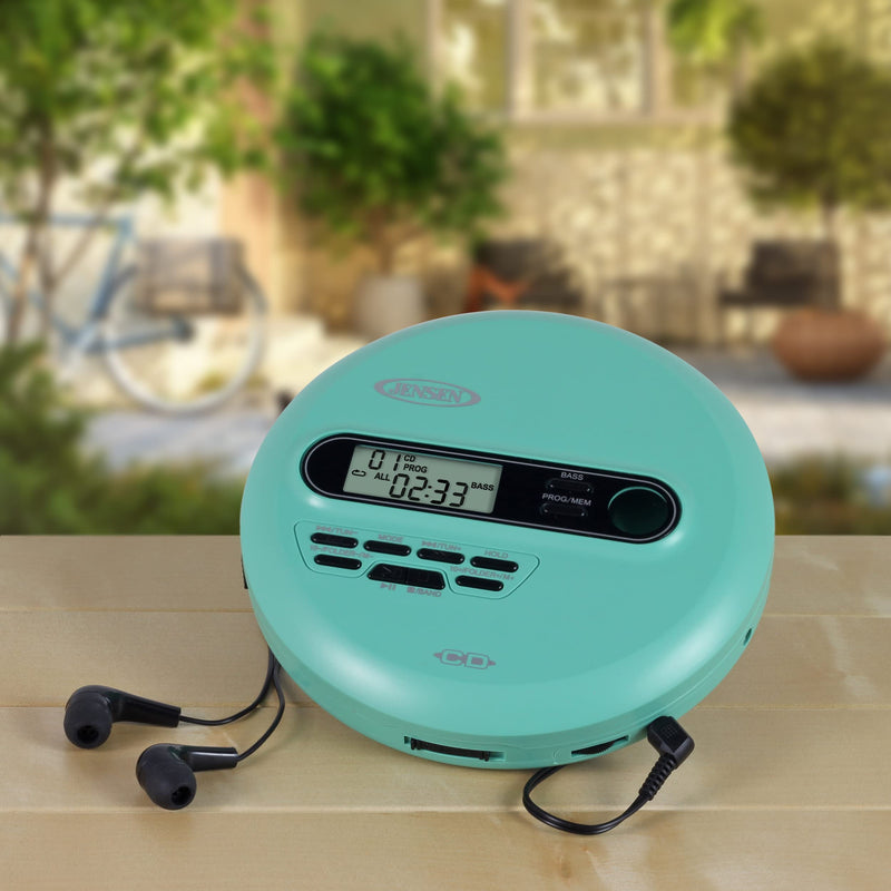  [AUSTRALIA] - Jensen CD-65 Teal Portable Personal CD Player CD/MP3 Player + Digital AM/FM Radio + with LCD Display Bass Boost 60-Second Anti Skip CD R/RW/Compatible Sport Earbuds Included (Limited Edition Color)