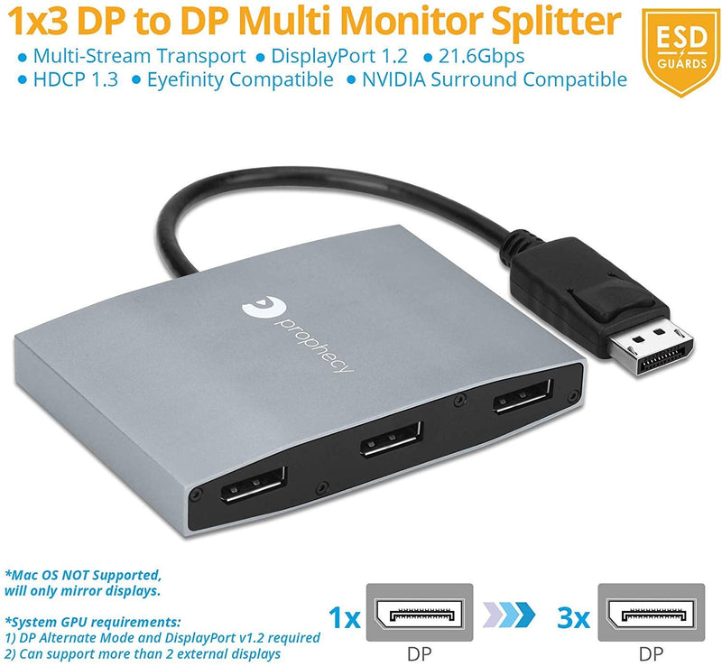  [AUSTRALIA] - gofanco Prophecy 1x3 DisplayPort 1.2 to 3 Port DisplayPort Adapter – DP to Triple DisplayPort MST Hub with Extended Display Mode - 4K @30Hz, for Windows PCs, Not Mac OS Compatible, TAA Compliant