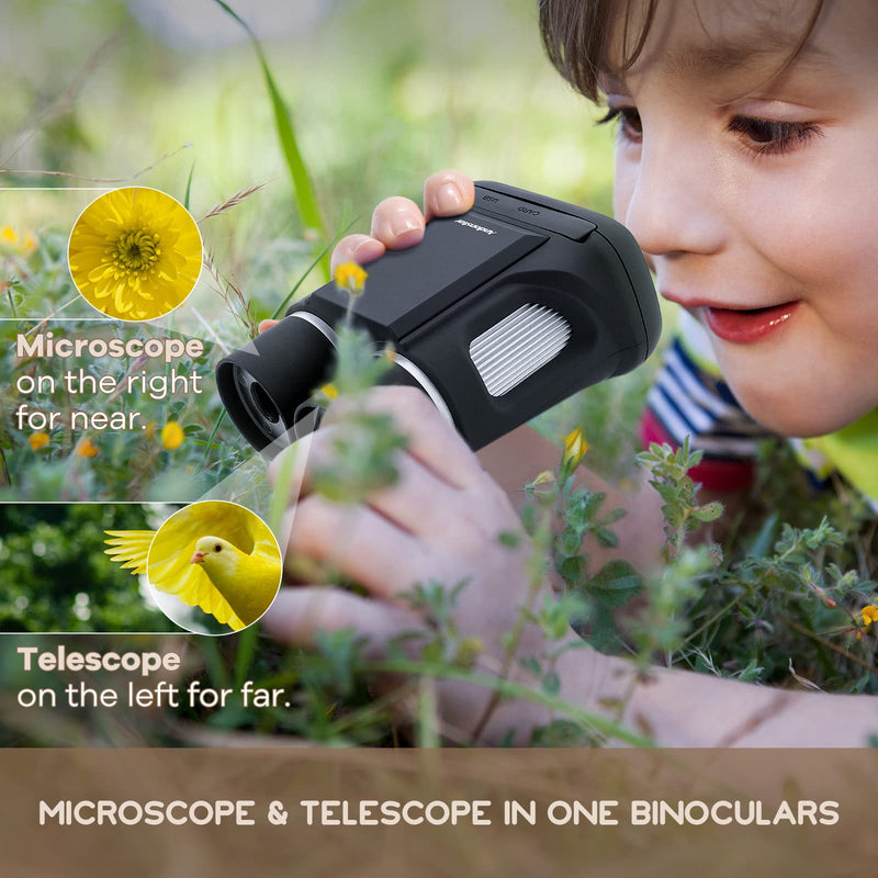  [AUSTRALIA] - Andonstar AD122 Kids Microscope&Telescope Double Lens, Portable Handheld Microscope Binoculars, Digital Camera&Video Microscope Kit for Kids, 2" LCD Black, Windows/Mac Compatible, SD Card Included 2'' Handheld Microscope Black