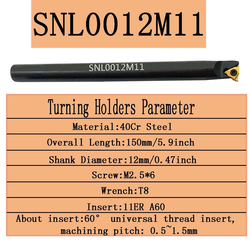  [AUSTRALIA] - SNR0012M11 + SNL0012M11 Internal and external tap, turning tool holder with 5 pieces 11IR A60 + 5 pieces 11ER A60 threading inserts.