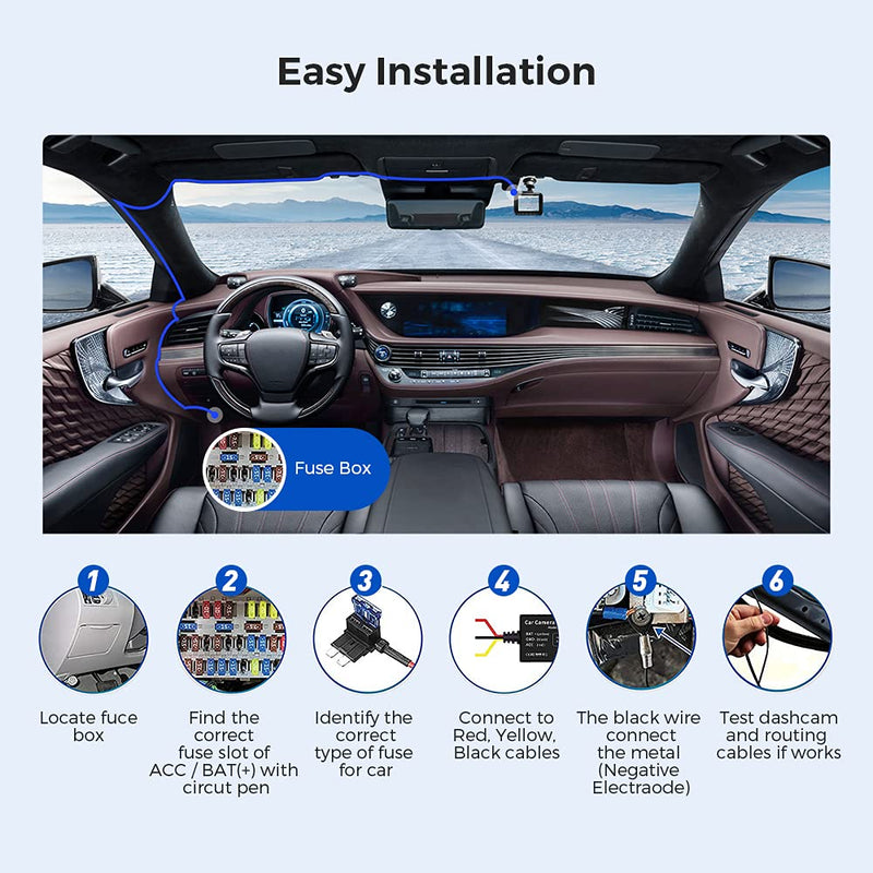  [AUSTRALIA] - AZDOME 3-Lead Acc Hardwire Kit Mini-USB Port for M550 Dash Cam, 12ft with Fuse Kit, for Dash Camera 24H Parking Monitor Mode, Converts 12V-24V to Output 5V/3A Max, Low Voltage Protection