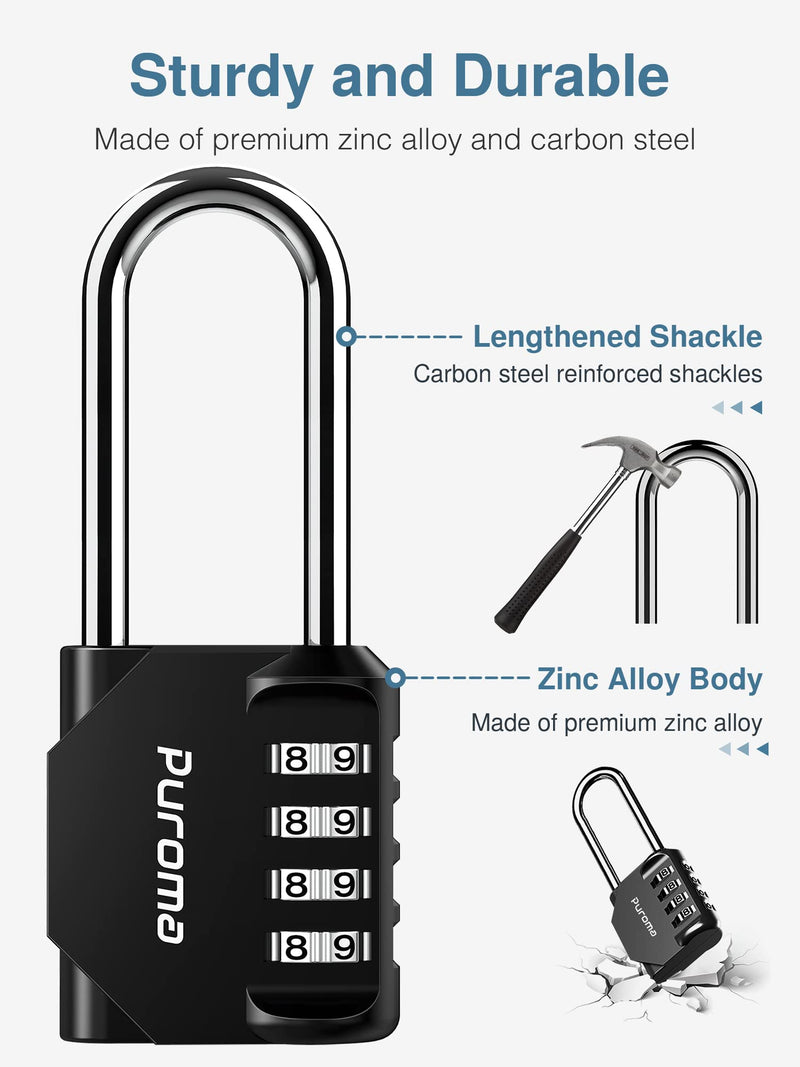  [AUSTRALIA] - Puroma 4 Pack 2.6 Inch Combination Lock 4 Digit Outdoors Padlock for School Gym Locker, Sports Locker, Fence, Toolbox, Case, Hasp Storage (Black) Black