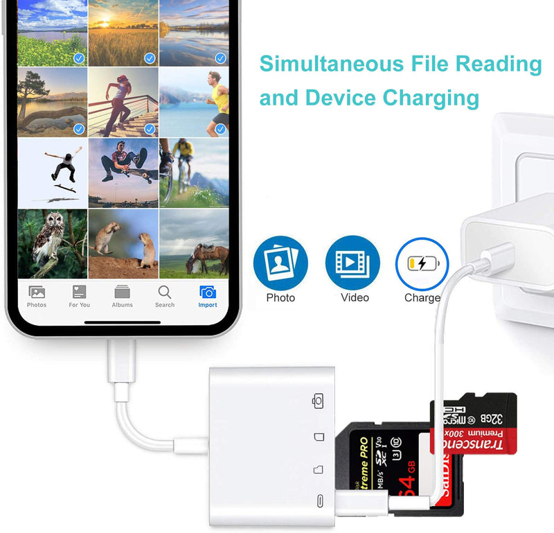 SD Card Reader for iPhone/iPad 4 in 1 SD/Micro SD Card Reader Memory Card Reader Adapter with Dual Card Slot and USB3.0 for SLR Camera Trail Game Camera SD Viewer Plug and Play - LeoForward Australia