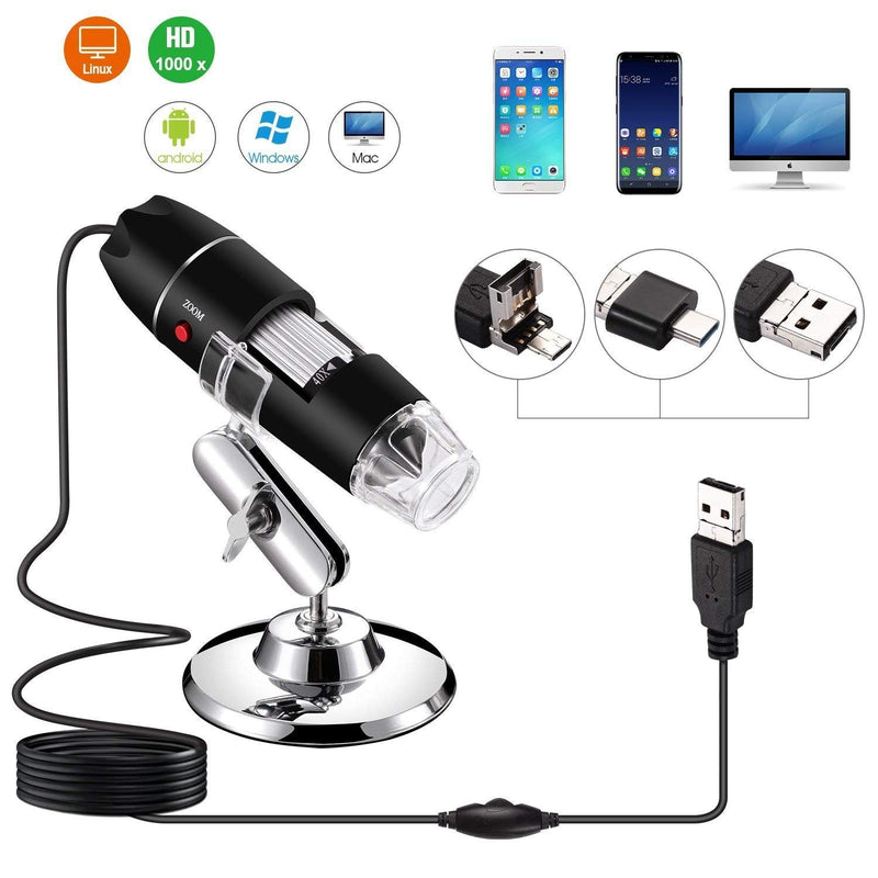  [AUSTRALIA] - Jiusion 40 to 1000x Magnification Endoscope, 8 LED USB 2.0 Digital Microscope, Mini Camera with OTG Adapter and Metal Stand, Compatible with Mac Windows 7 8 10 11 Android Linux
