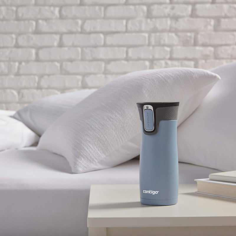  [AUSTRALIA] - Contigo Autoseal West Loop Vaccuum-Insulated Stainless Steel Travel Mug, 16 Oz, Stainless Steel/Monaco Blue, 2-Pack No Handle 16 Ounce