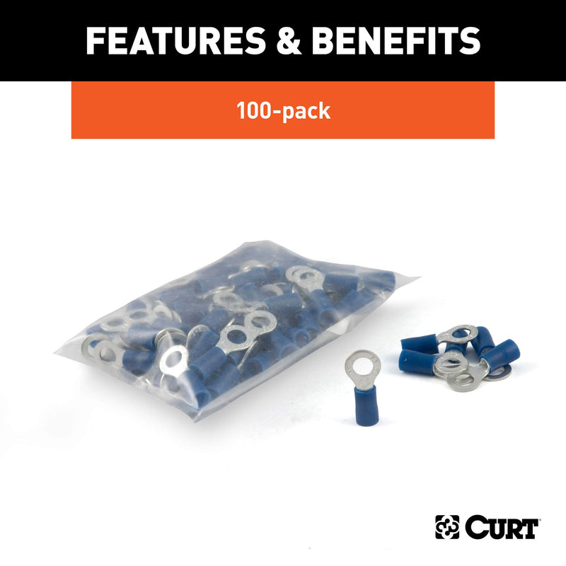  [AUSTRALIA] - CURT 59521 16-14 Gauge Blue Vinyl-Insulated Ring Terminal Wire Connectors, #10 Stud, 100-Pack