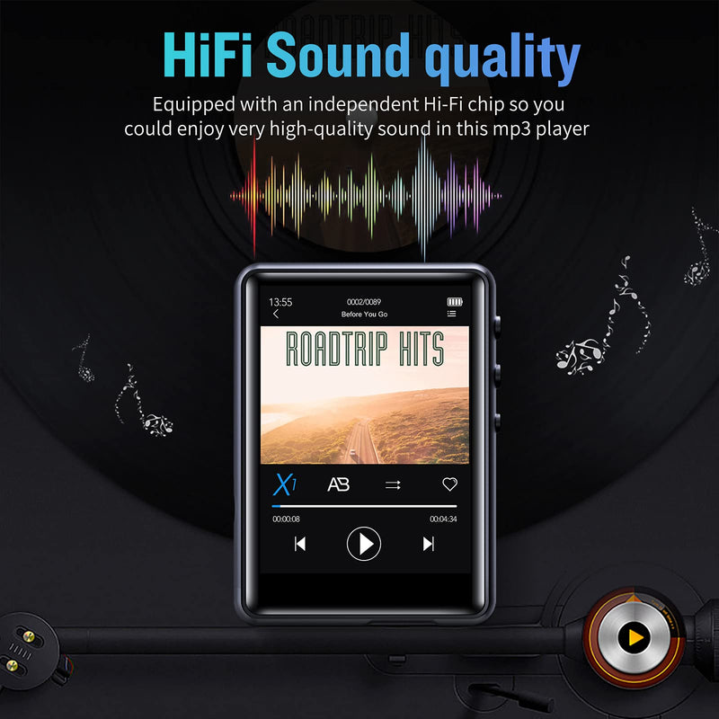  [AUSTRALIA] - 32G MP3 Player Bluetooth 5.0, Full Touch Screen HiFi Lossless MP3 Music Player, Line-in Speaker, with line Recorder, FM Radio, Support up to 128 GB (Black)