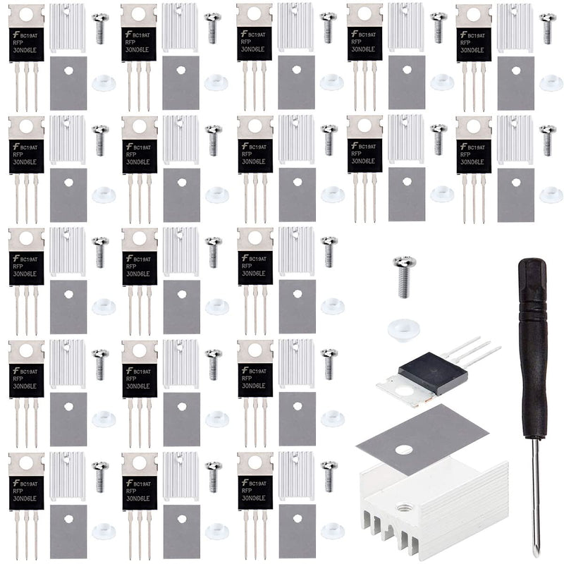  [AUSTRALIA] - Youmile 20pcs RFP30N06LE Mosfet Transistor 30A 60V N-Channel Power MOSFET Transistor ESD Rated TO-220 with Heatsink Screw Washer Rubber Silicone Screwdriver for Arduino