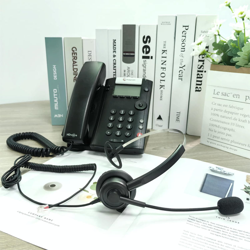  [AUSTRALIA] - Phone Headsets RJ9 with Noise Cancelling Microphone, Corded Office Telephone Headset Compatible with Polycom VVX201 VVX250 VVX350 VVX311 VVX310 VVX400 VVX410 VVX411 VVX500 Landline Phones Black