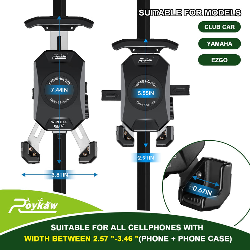  [AUSTRALIA] - Roykaw Golf Cart Phone Mount Holder for iPhone/Galaxy/Google Pixel/Motorola & GPS SkyCaddie SX400, SX500 - Fit for EZGO, Club Car, Yamaha, ICON, Advanced EV, Upgrade Quick Release & One-Touch Lock