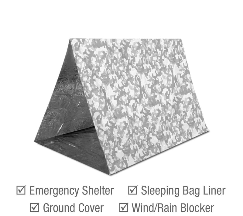  [AUSTRALIA] - Swiss Safe Emergency Mylar Thermal Blankets + Bonus Gold Foil Space Blanket. Designed for NASA, Outdoors, Survival, First Aid, Arctic Camouflage, 4 Pack Winter Camo