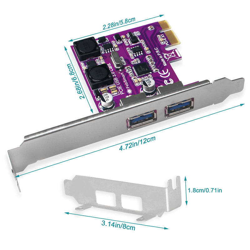  [AUSTRALIA] - FebSmart 2 Ports USB 3.0 Super Fast 5Gbps PCI Express (PCIe) Expansion Card for Windows Server, XP, Vista,7,8,8.1,10 PCs-Build in Self-Powered Technology-No Need Additional Power Supply (FS-U2-Pro) Purple