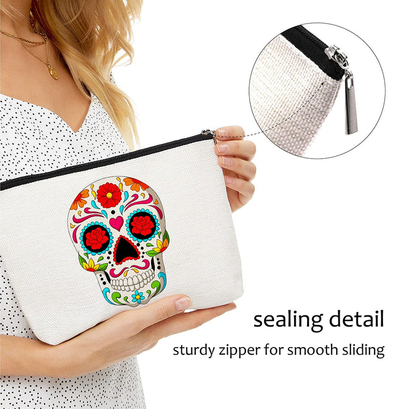 Skull Makeup Bag,Skull Bags for Women,Mexican Sugar Skull Makeup Bag Cosmetic Bag Toiletry Travel Bag Case for Women,Students Pencil Case - LeoForward Australia