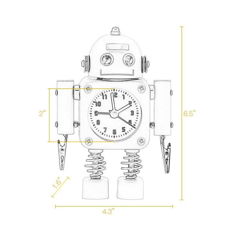  [AUSTRALIA] - Betus Non-Ticking Robot Alarm Clock Stainless Metal - Wake-up Clock with Flashing Eye Lights and Hand Clip (Yellow) Yellow