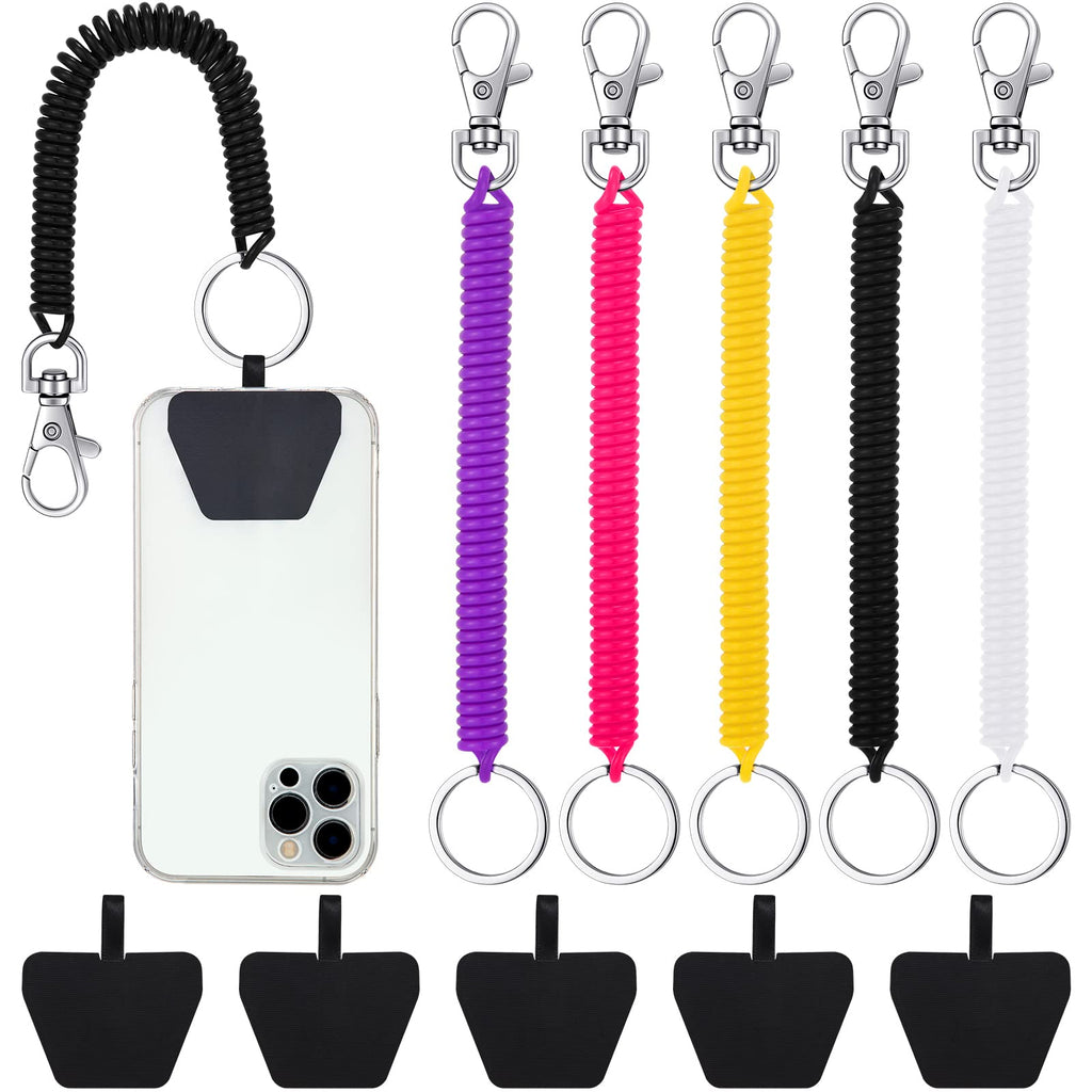  [AUSTRALIA] - 5 Sets Coil Springs Phone Lanyard Tether with Patch Stretchy Lasso Straps Phone Patch Compatible with Most Smartphone (Multi Color) Multi Color