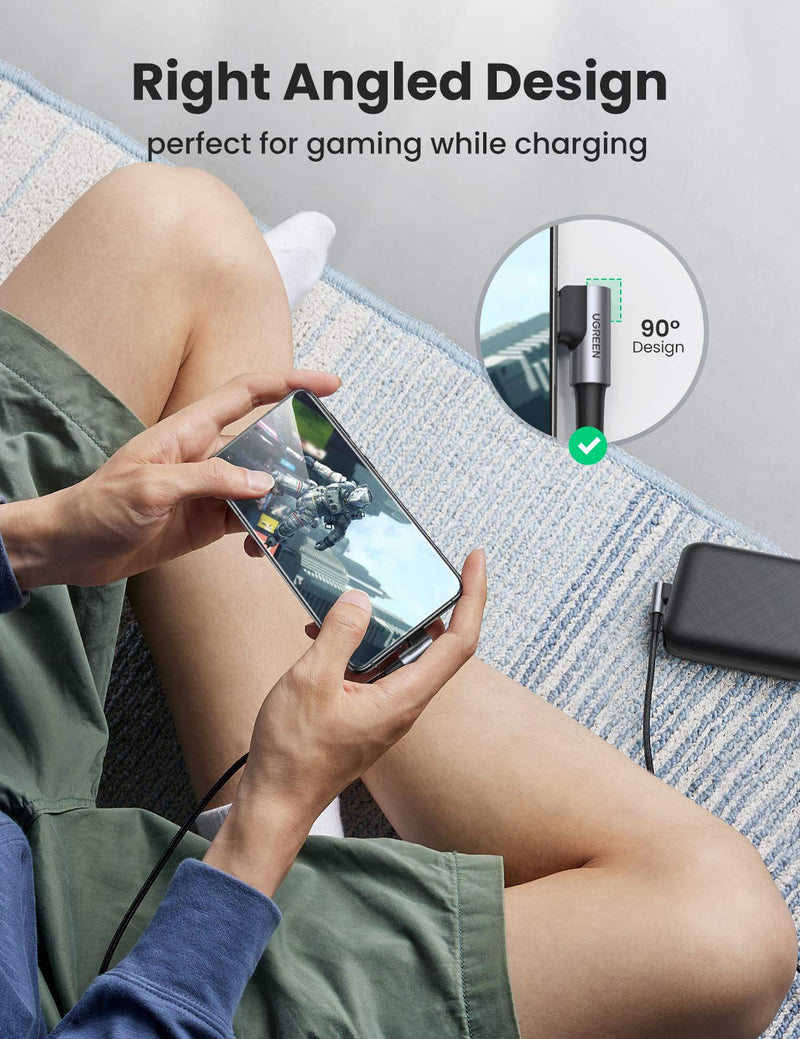 UGREEN USB-C to USB-C Cable Right Angle 60W Power Delivery Fast Charging Cord Compatible for Nintendo Switch Google Pixel 4 3 XL Samsung Galaxy Note 20 10 S20 S10 MacBook Air iPad Pro 2020 6FT - LeoForward Australia