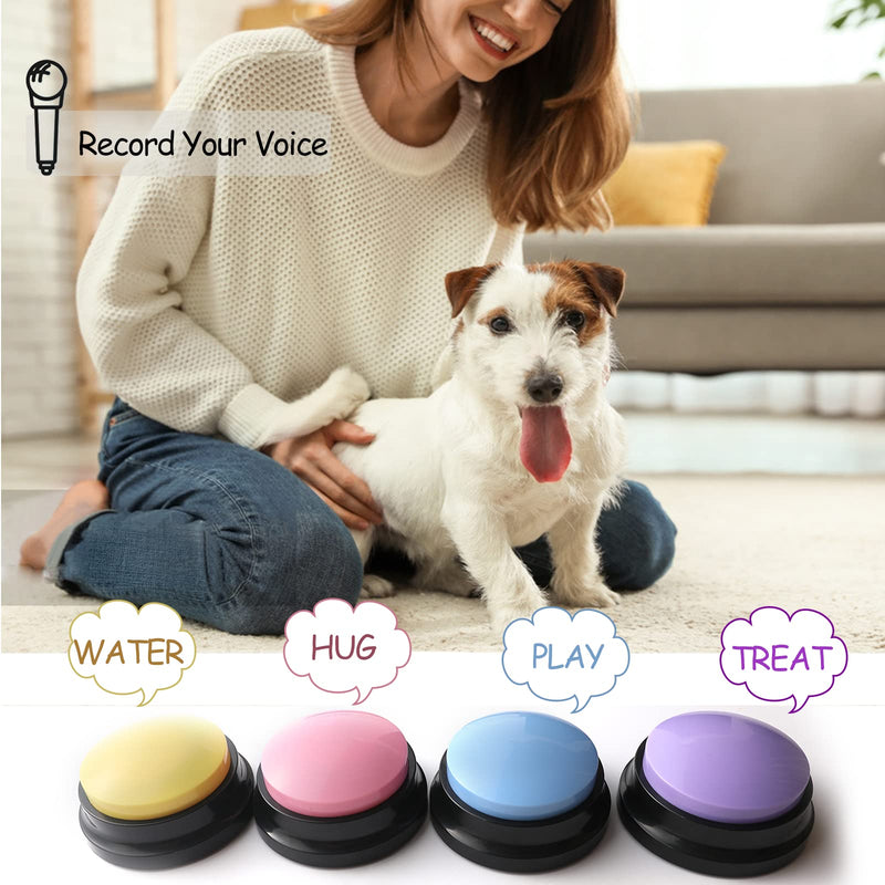  [AUSTRALIA] - Voice Recording Button, Dog Buttons for Communication Pet Training Buzzer, 20 Second Record & Playback, Funny Gift for Study Office Home 4 Packs (Blue+Pink+Yellow+Purple) PACK A