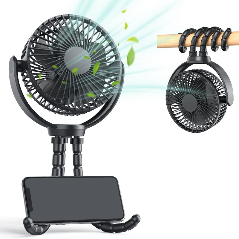  [AUSTRALIA] - ATEngeus Stroller Fan, Mini Portable Clip on Fan, 3 Speed Battery Operated Fan, 5000mAh Rechargeable Fan, 720° Rotate Flexible Tripod Handheld Fan for Car Seat Camp Treadmill Travel TF28-C