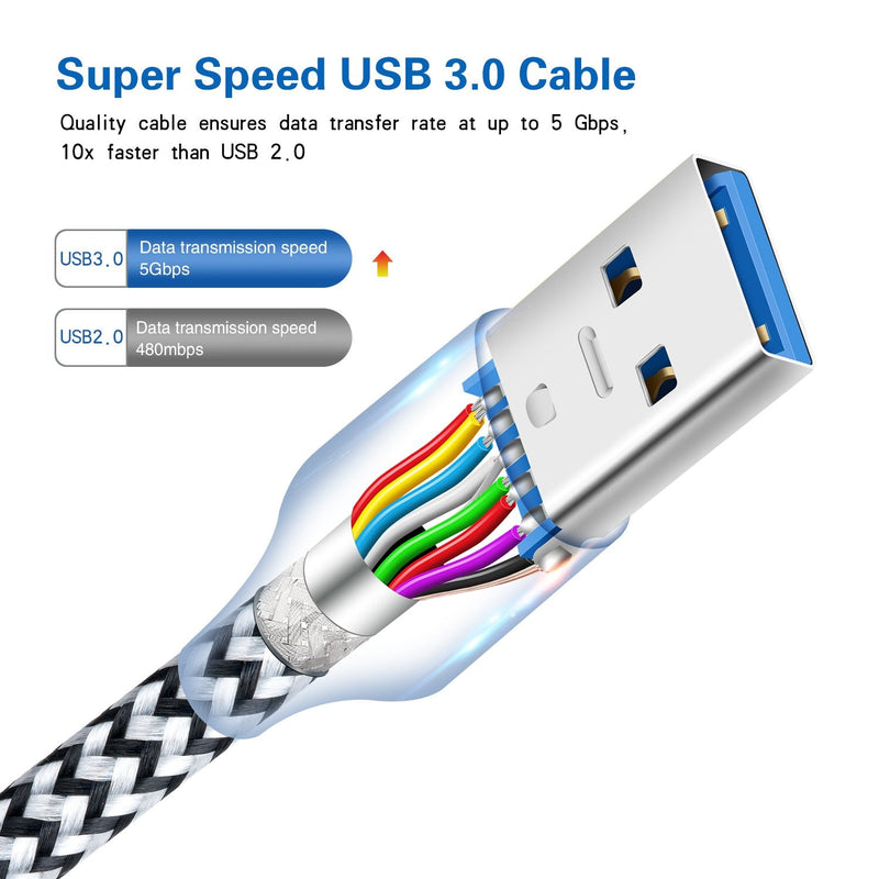  [AUSTRALIA] - USB 3.0 Cable A to B, Besgoods 2-Pack 1.5ft Short Braided USB 3.0 Type A to B Cable - A-Male to B-Male USB Cords - White
