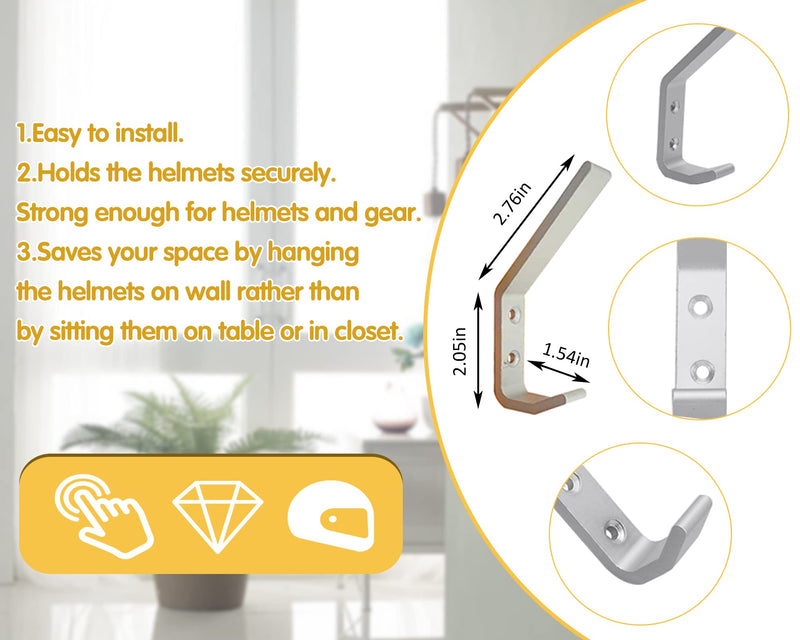  [AUSTRALIA] - Deloky 4 Pack Motorcycle Helmet Holder Hook -Jacket Bags Wall Mount Cloth Display Rack Hook with Mounting Screws (4pcs Hook+ 8pcs Screws)