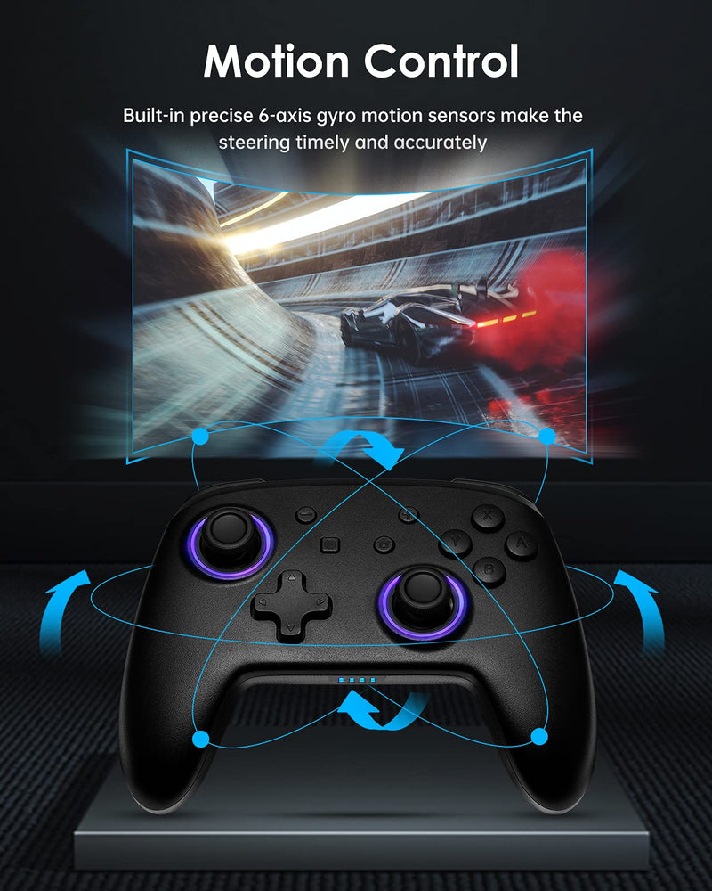  [AUSTRALIA] - binbok Switch Controller, Switch Pro Controller Compatible with Switch/Switch Lite, Wireless Gamepad with 7 LED Colors/Motion Control/Dual Vibration/Turbo