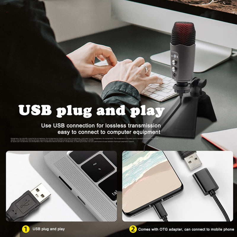  [AUSTRALIA] - Condenser Microphone USB Microphone Computer Microphone plugplay Intelligent Noise Reduction Headphone Output&Volume Control,Mic Gain Control,Mute Button for Vocal,YouTube Podcast on Mac&Windows