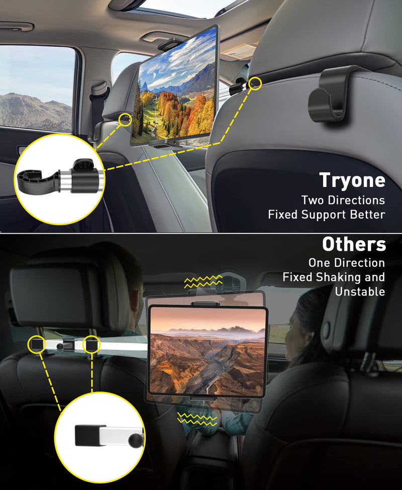  [AUSTRALIA] - Car Tablet Holder Mount for iPad: Tryone Headrest Tablet Stand for Car Back Seat Compatible with iPad Pro Air Mini | Galaxy Tab | Kindle Fire HD | Switch OLED or Other 4.7 -12.9" Devices Silver