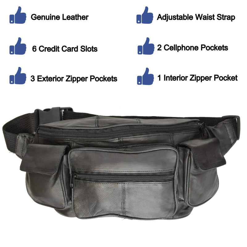 Private Label Large Black Genuine Lambskin Leather Fanny Pack Waist Bag with Cell Phone Pouch - LeoForward Australia