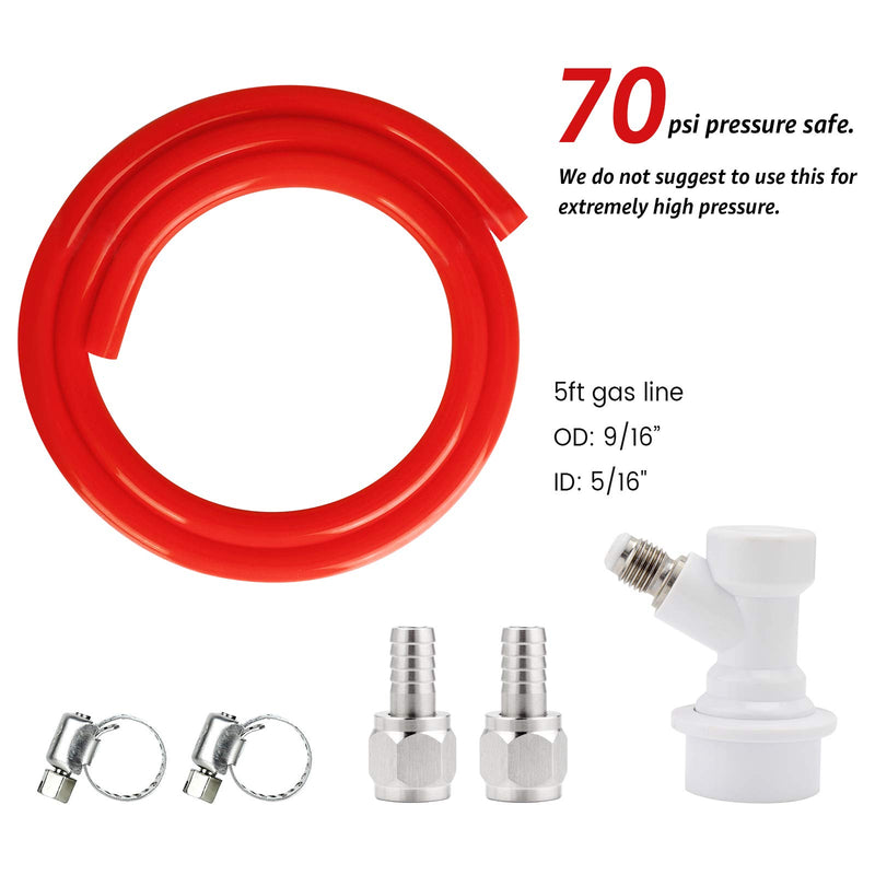  [AUSTRALIA] - FERRODAY Ball Lock Gas Line Assembly 5ft Red Long Tubing 5/16 Ball Lock Gas Disconnect Set Home Brewing Kit Ball Lock CO2 Gas Hose Assemble for Draft Beer Home Brewing